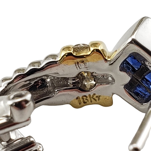 18K Two-Tone Gold Sapphire and Diamond Earrings JAGi Certified #15945 - Picture 5 of 8